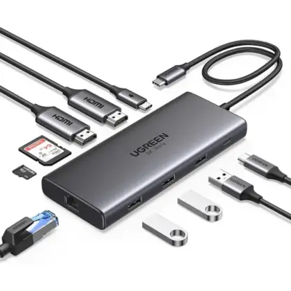 UGREEN Hub USB C 10 en 1: 2 HDMI, USB 3.0, RJ45 Gigabit, PD 100W