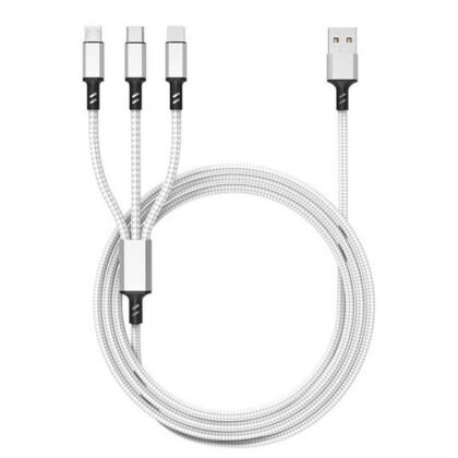 Cable Cablecargador 3 en 1 Nailon Deltron - iPhone USB-C Micro USB