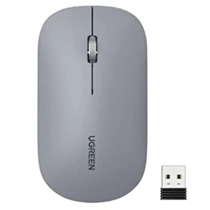 UGREEN Mouse Inalámbrico Gris Claro 4000 DPI - Silencioso y Ergonómico