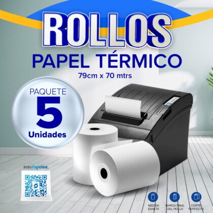 Papel Térmico 70gr (5 Rollos) - Impresora Térmica