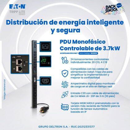 PDU Eaton 3.7kW Monofásico 24 Tomas Controlables para Rack