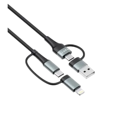 Cable USB 3 en 1 HAVIT 1m: Lightning, Tipo C y USB-A - Negro/Gris