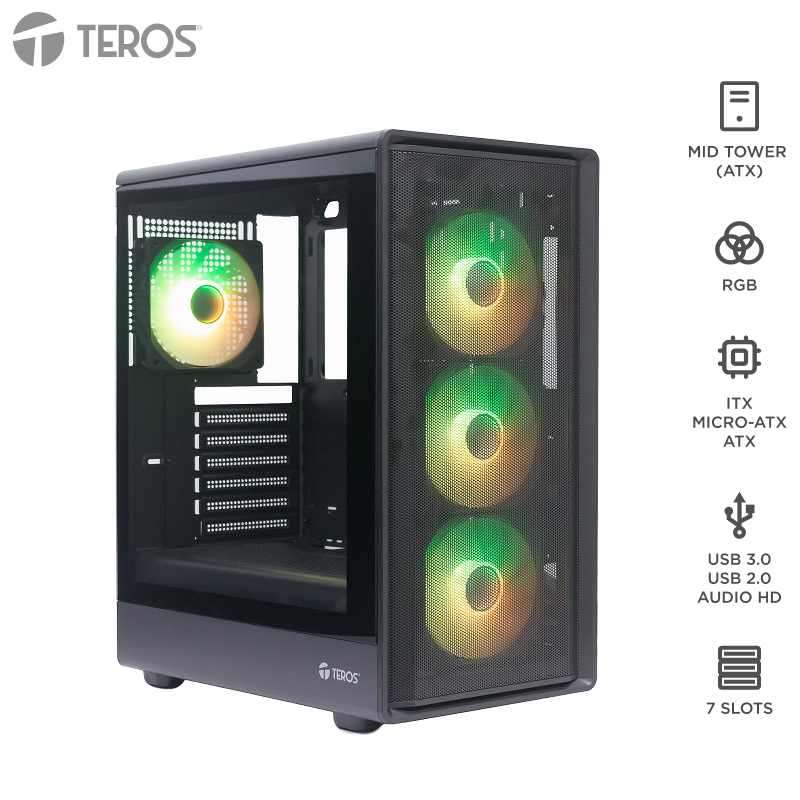 Case Gamer TEROS TE-1323G ATX Negro 4 Ventiladores RGB - Imagen 2
