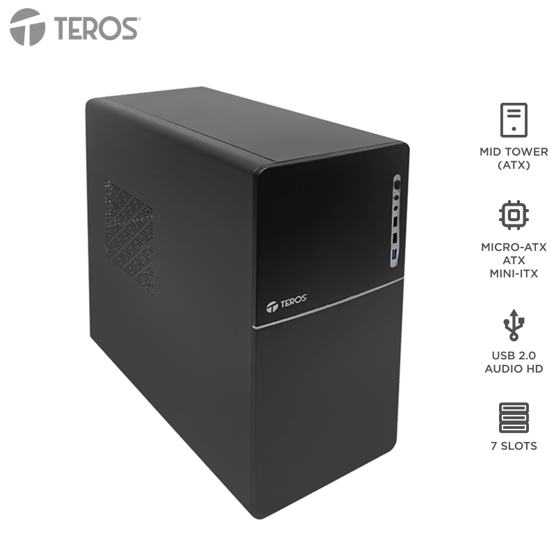 Gabinete TEROS TE-1038S ATX Negro con Fuente 250W USB 3.0 - Imagen 2