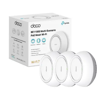 TP-Link Deco BE65-PoE (3 Pack) Mesh WiFi 7 Tri-Banda BE11000 PoE
