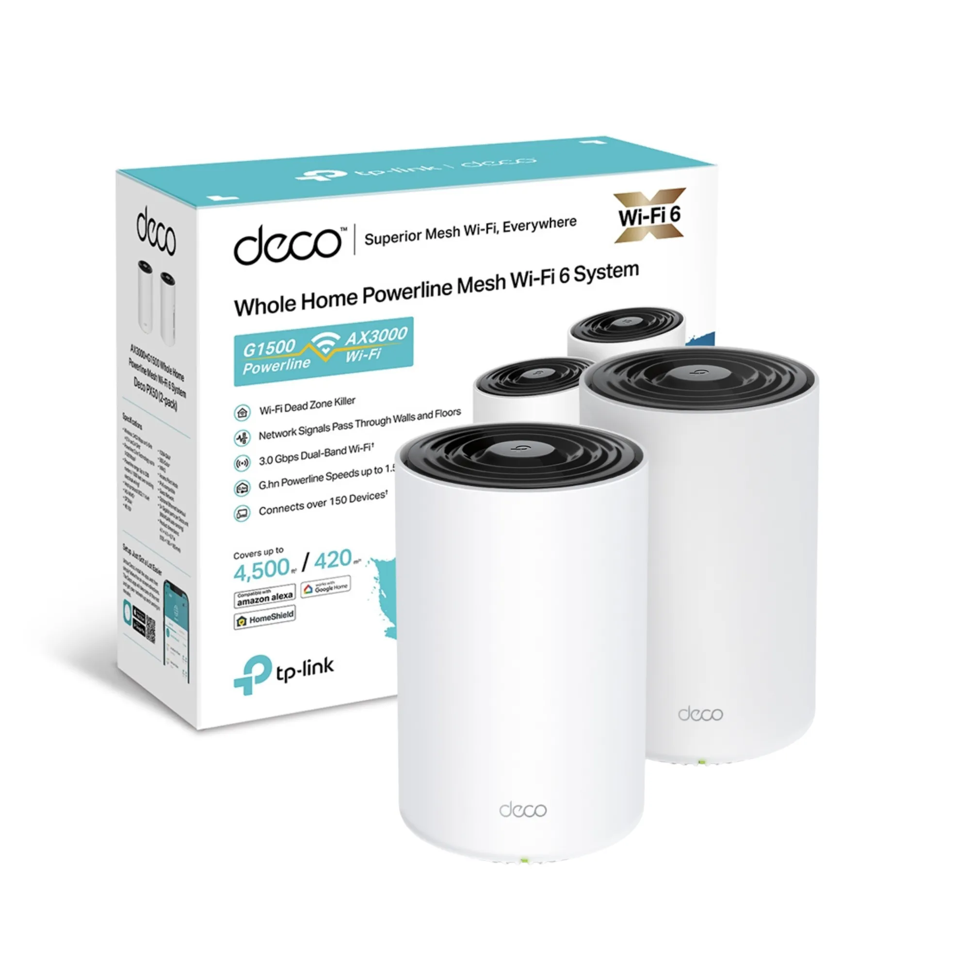 TP-Link Deco PX50 (2 Pack) Mesh WiFi 6 AX3000 + Powerline G1500