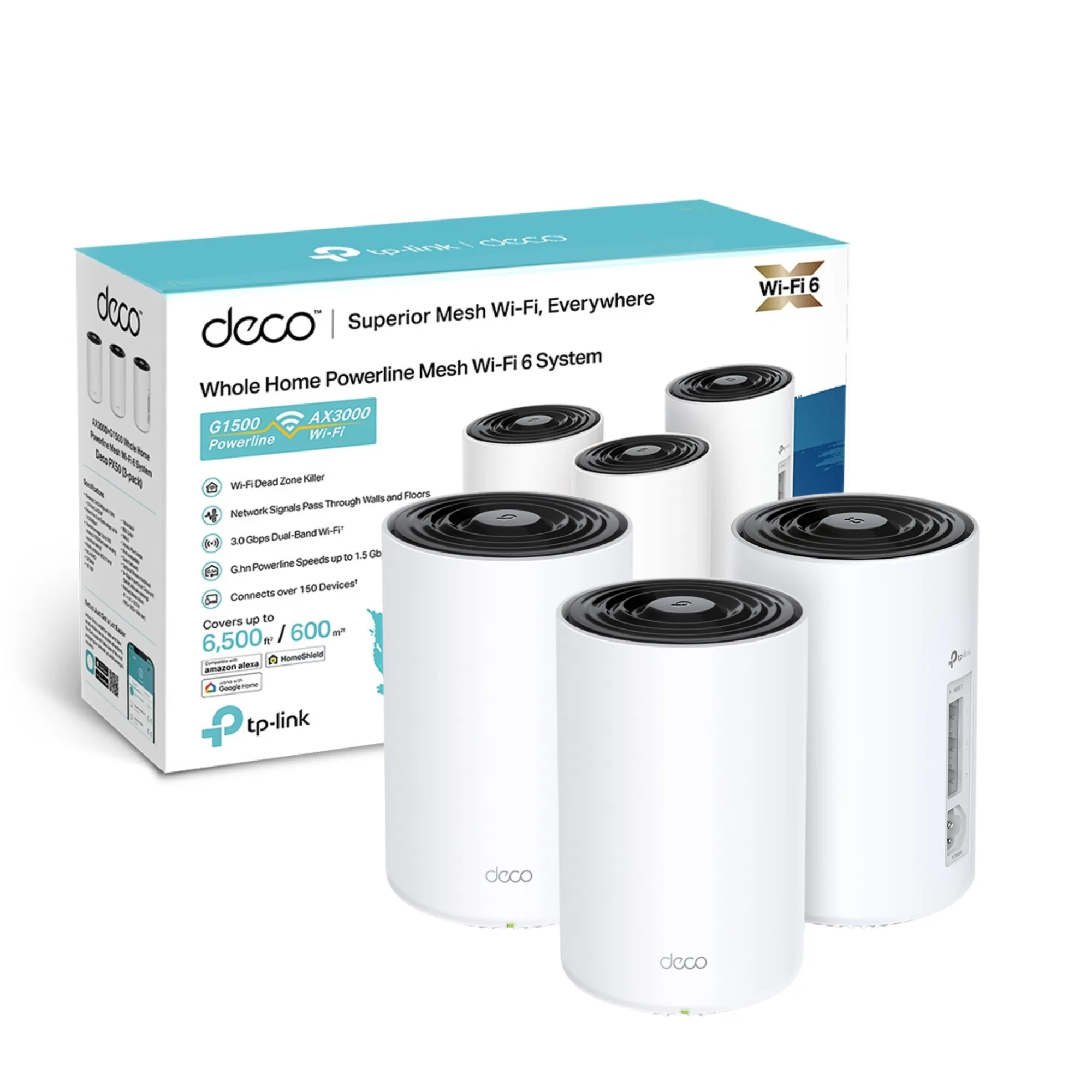 TP-Link Deco PX50 (3-Pack) Mesh WiFi 6 AX3000 + Powerline G1500