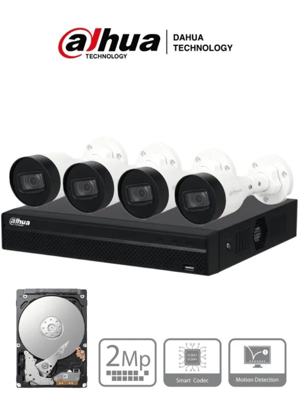 Kit 4 Cámaras Bullet 2MP + NVR Dahua IP, Grabador 4 Canales PoE - Imagen 2