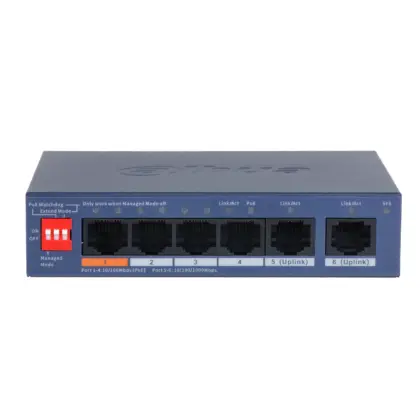 Switch PoE Cloud Dahua 6 Puertos (4 PoE 10/100 + 2 Uplink Gigabit) 60W