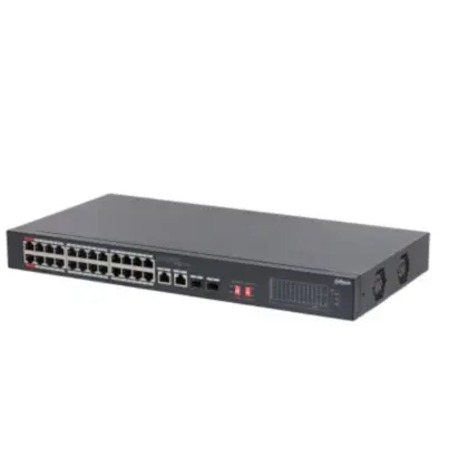 Switch PoE 26 Puertos Dahua 24x100Mbps PoE+ 2xGigabit Uplink 360W