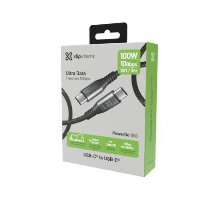 Klip Xtreme Cable USB-C 3m Negro 100W