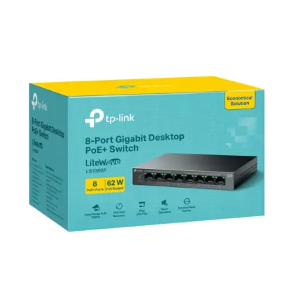 Switch TP-Link LiteWave LS108GP 8 Puertos Gigabit PoE+ 62W No Administ
