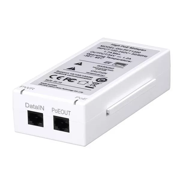 Inyector PoE+ 60W 1 Puerto 802.3at Alta Potencia Dahua PFT1200