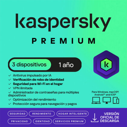 Kaspersky Premium 3 PCs 1 Año Antivirus + VPN