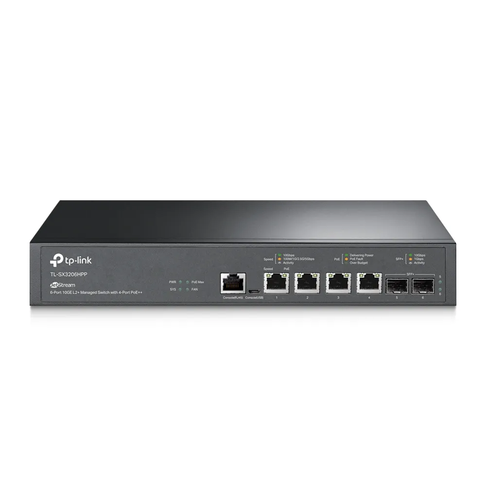 Switch Omada L2+ 4 Puertos 10G PoE++ 200W + 2 SFP+ 10G