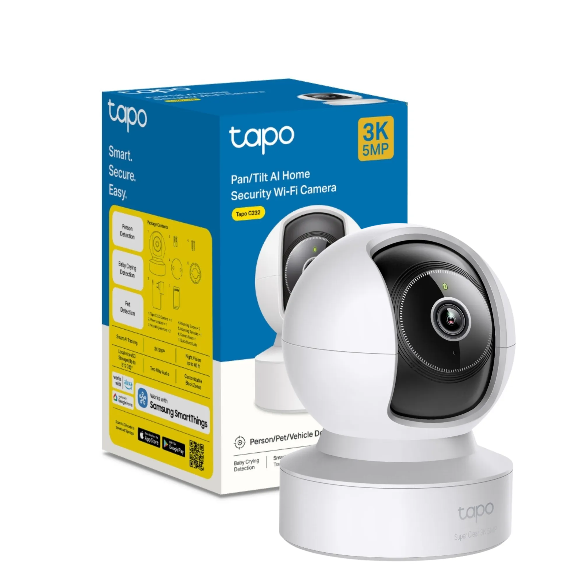 Tapo C232 Cámara WiFi Interior PT 3K 5MP, 360°, Detección IA, Visión N