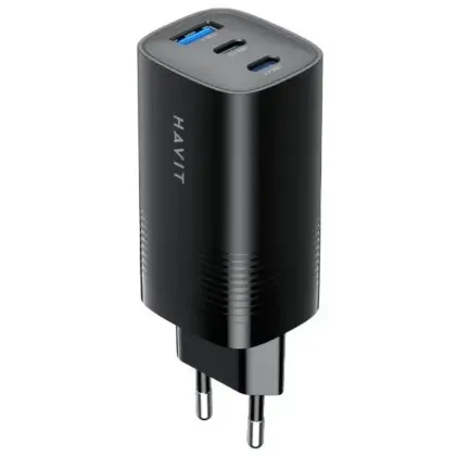 Cargador USB-C 65W HAVIT Negro - 3 Puertos (1 USB-A + 2 USB-C)
