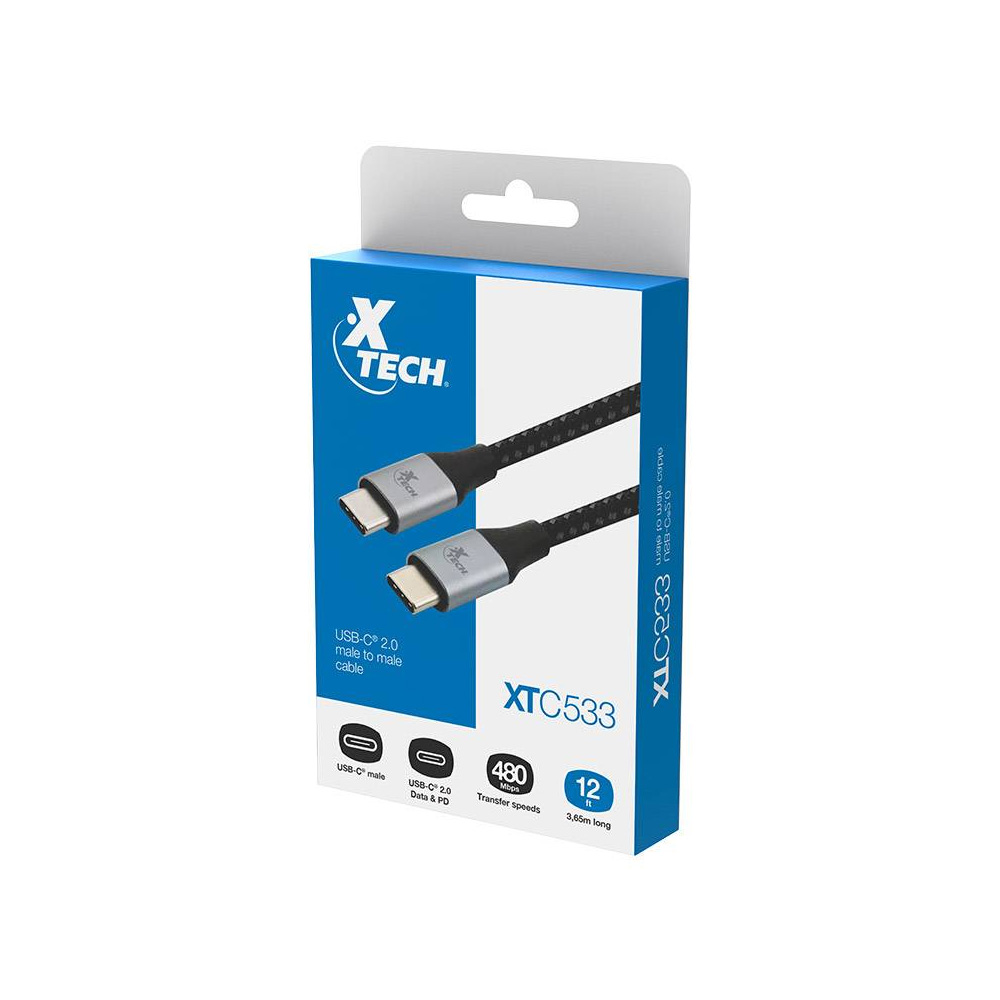 Cable USB Tipo C Xtech 3.66m Negro y Plata