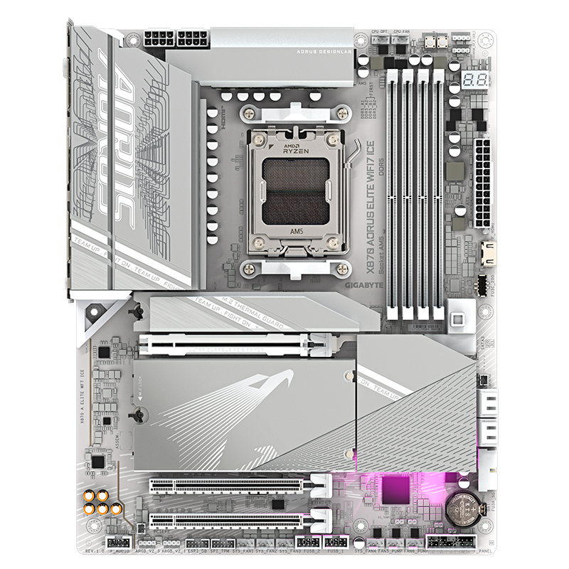 Motherboard GIGABYTE X870 AORUS ELITE WIFI7 ICE, AMD AM5, ATX, Blanco - Imagen 2