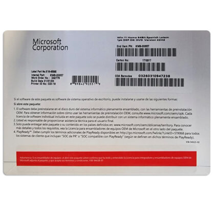 Microsoft Windows 11 Home OEM 64 bits Español DVD