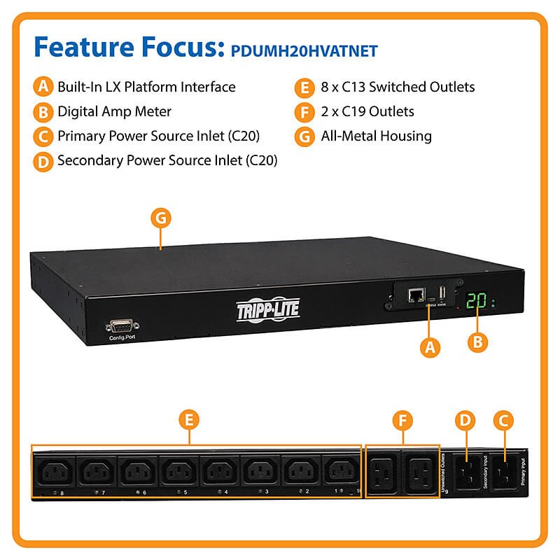 PDU Tripp-Lite Monofásico 3.84kW 8 C13 + 2 C19 200-240V - Imagen 2