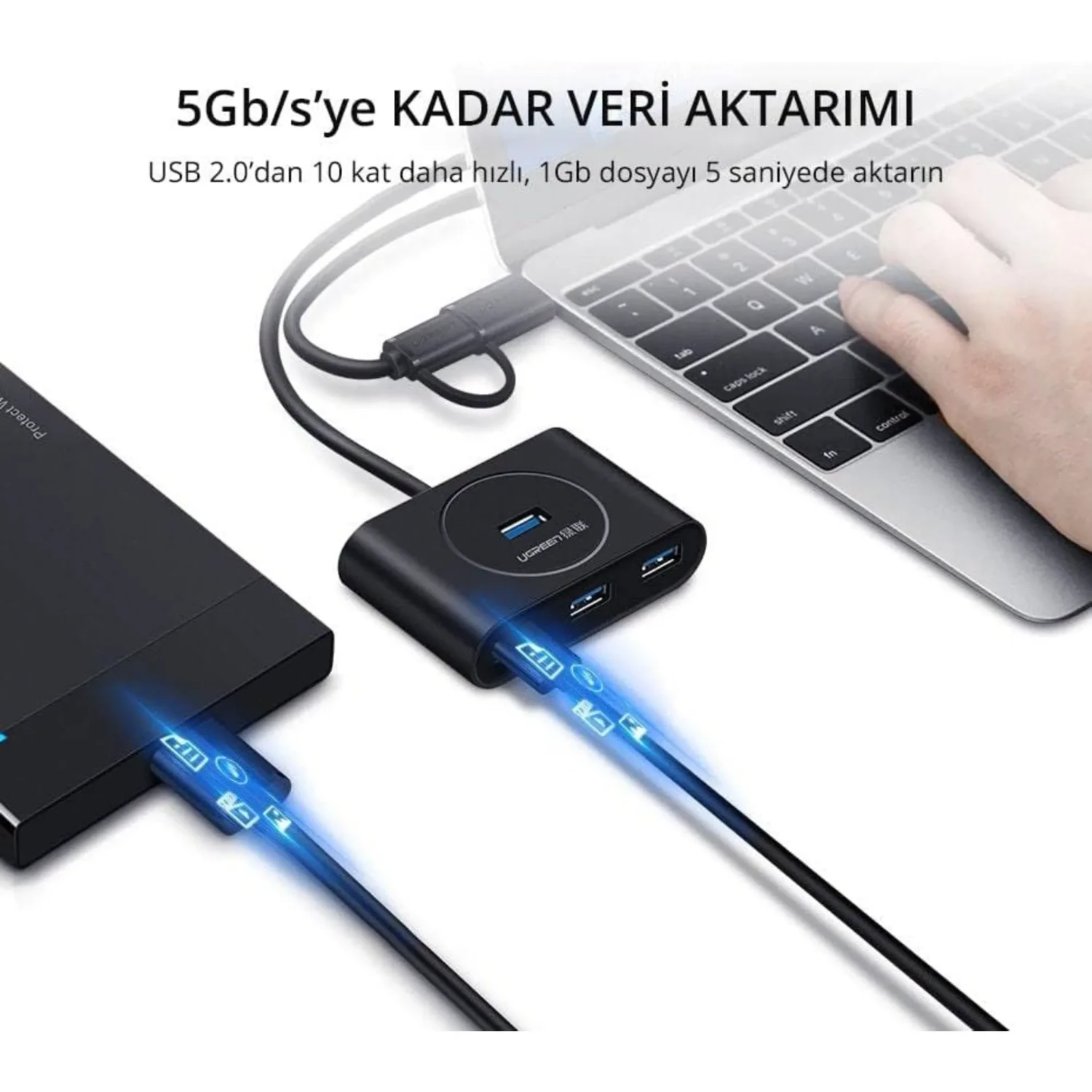 Hub USB UGREEN 4 Puertos USB 3.0 Gris - Imagen 3