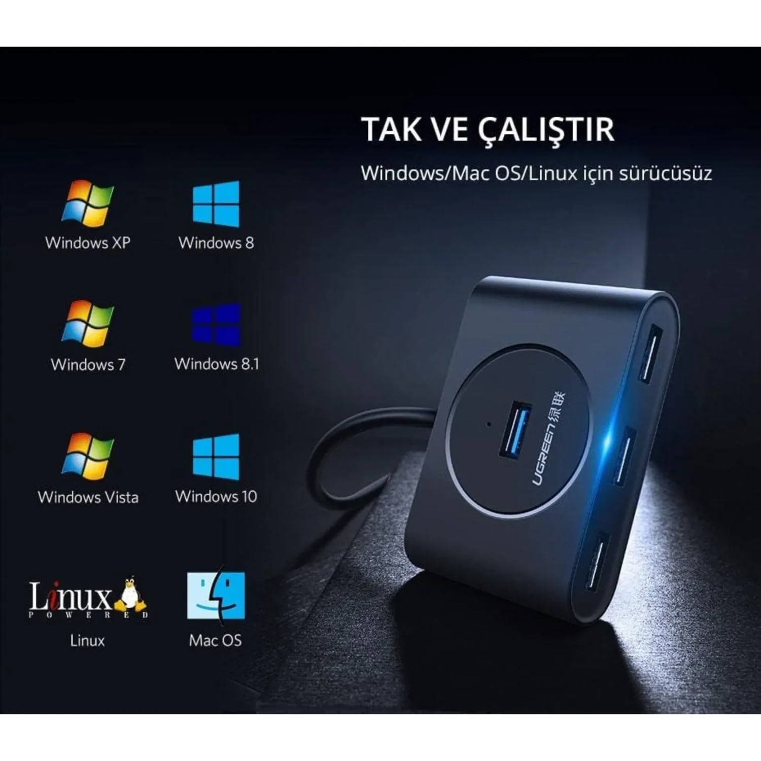 Hub USB UGREEN 4 Puertos USB 3.0 Gris - Imagen 7